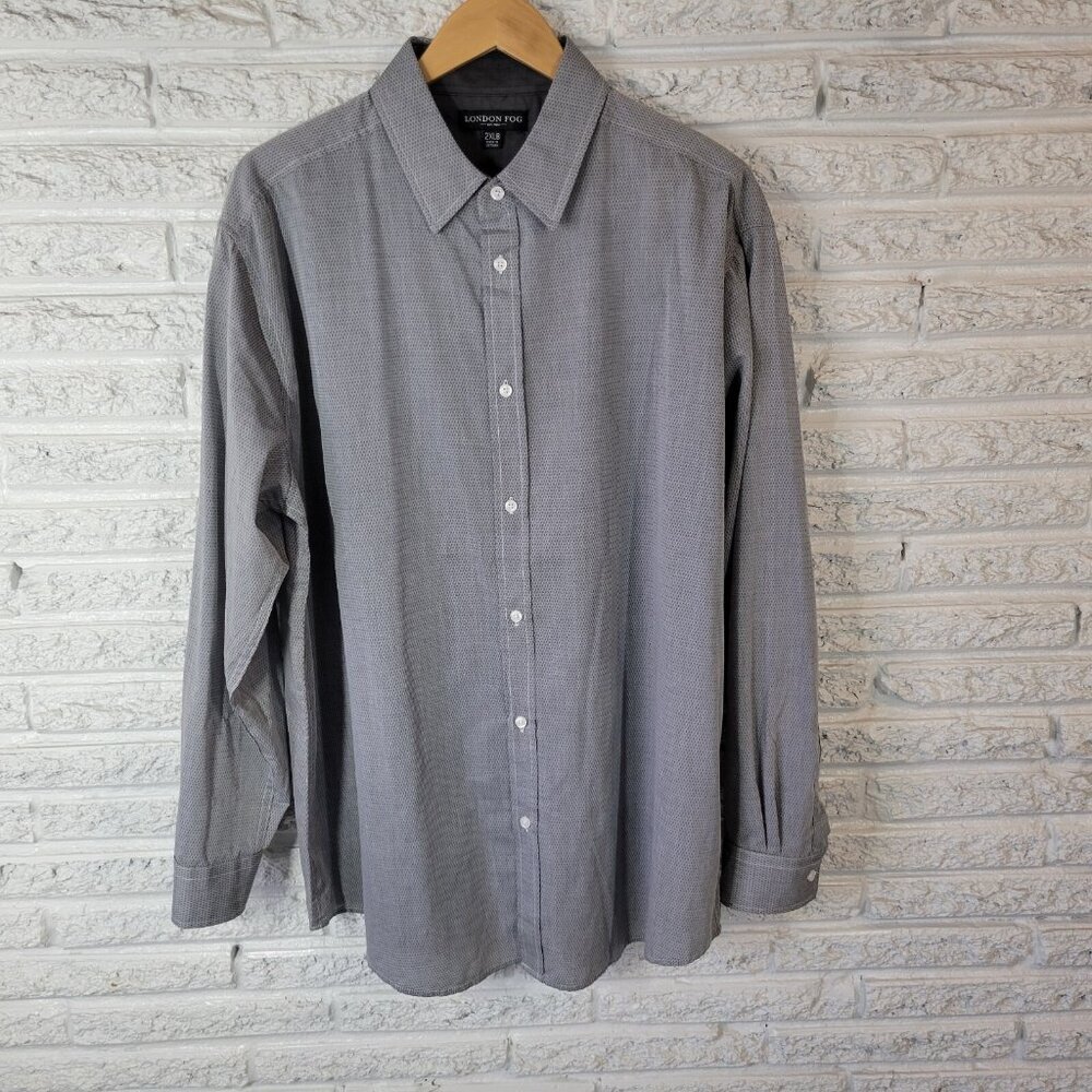 London Fog Mens Shirt 2XLB Long Sleeve Gray Patterned Lightweight GRA28E